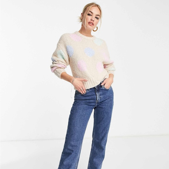 & Other Stories wool blend sweater in beige and multicolored spot Size Small - Picture 3 of 6
